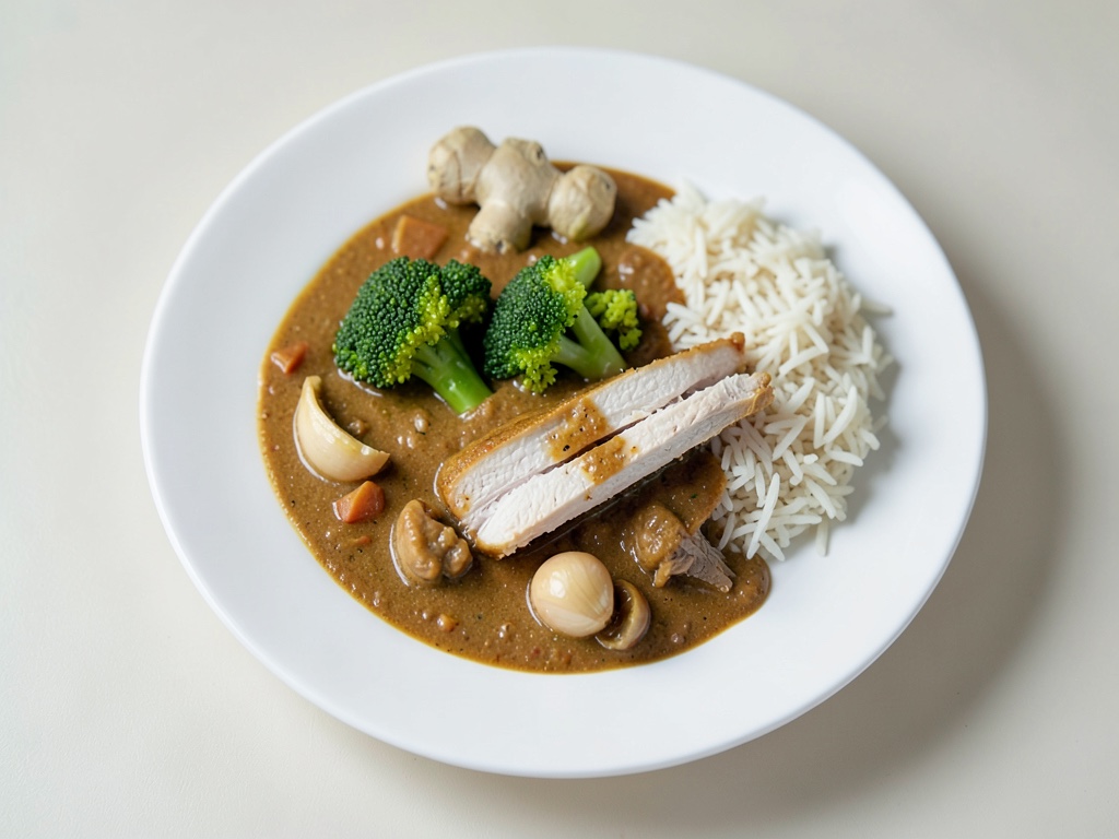 Crema di pollo al curry con riso e broccoli