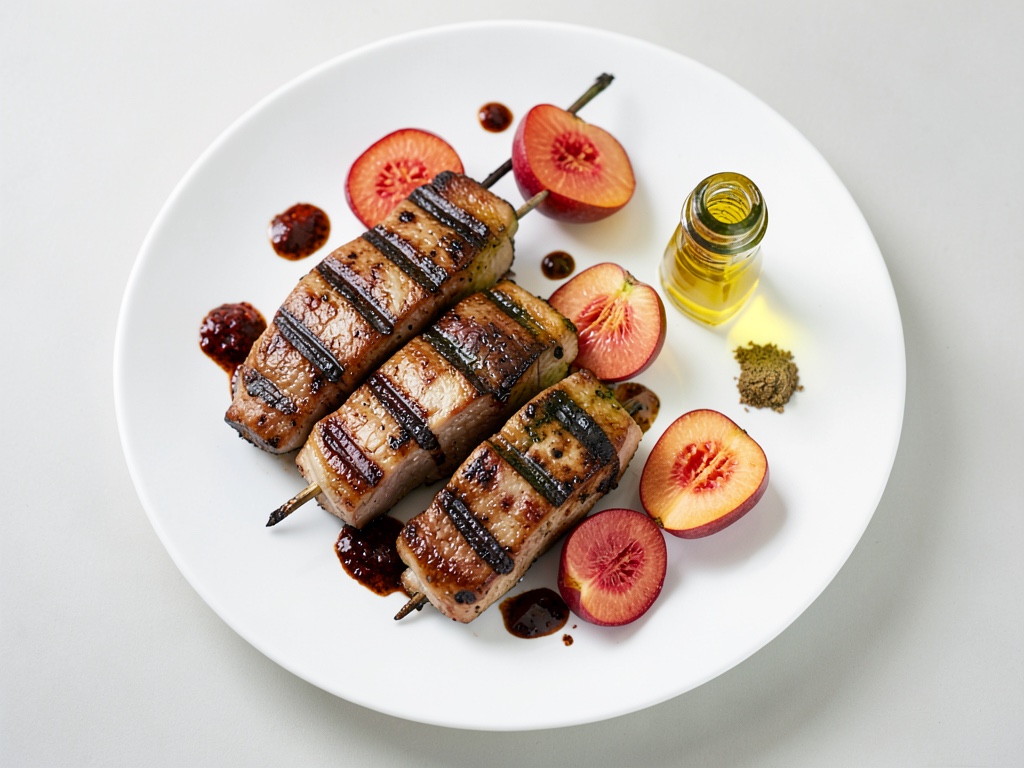Spiedini di pollo con pesche alla griglia