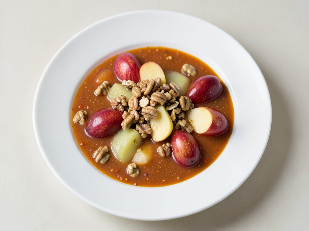 Warme Apfelsuppe mit knusprigen Walnüssen