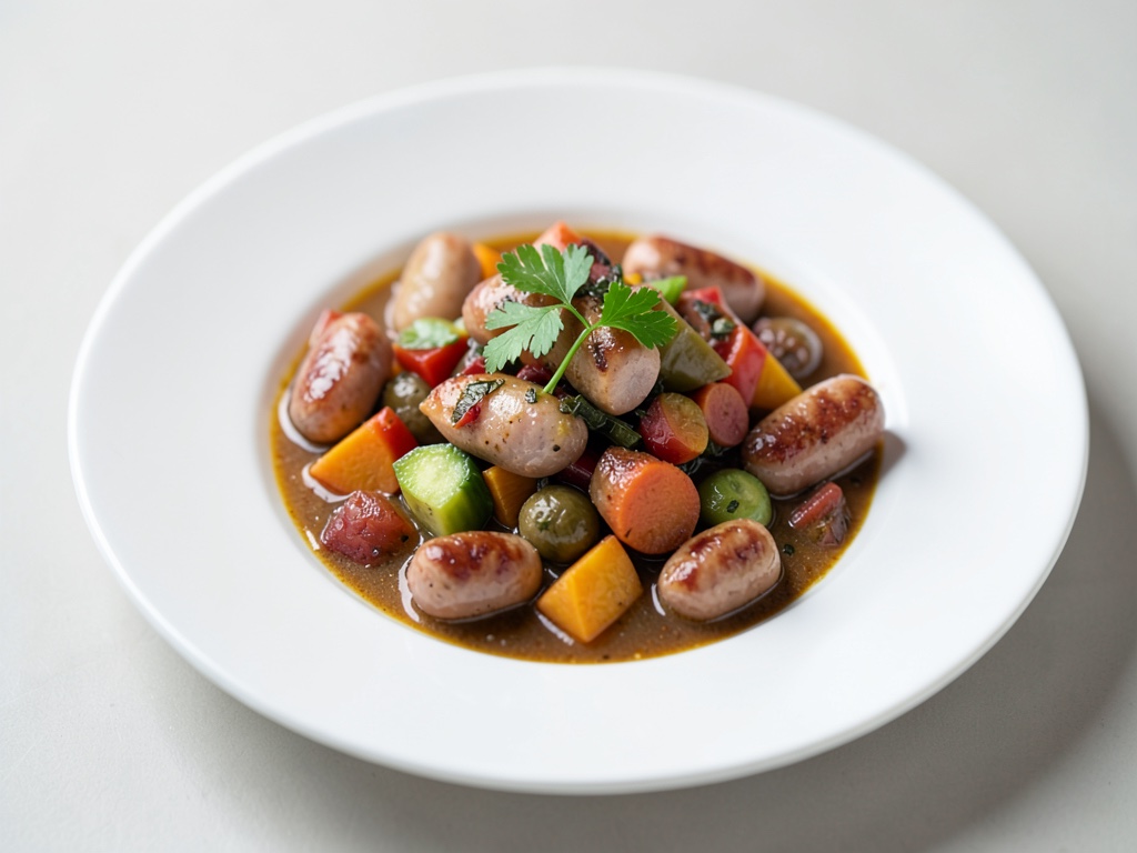 Estofado de verduras de otoño con salchichas