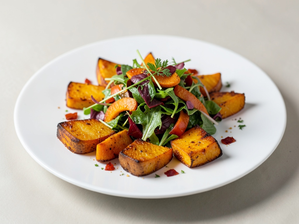 Insalata autunnale di zucca con spicchi di zucca al forno