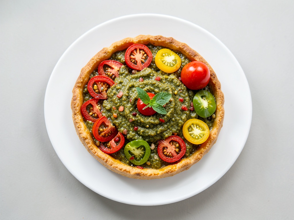 Torta salata con peperoni stufati e pesto di pomodoro aromatico