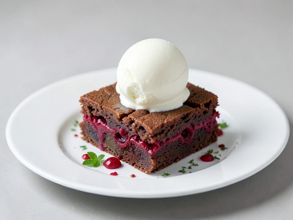 Brownie ai lamponi con gelato alla vaniglia