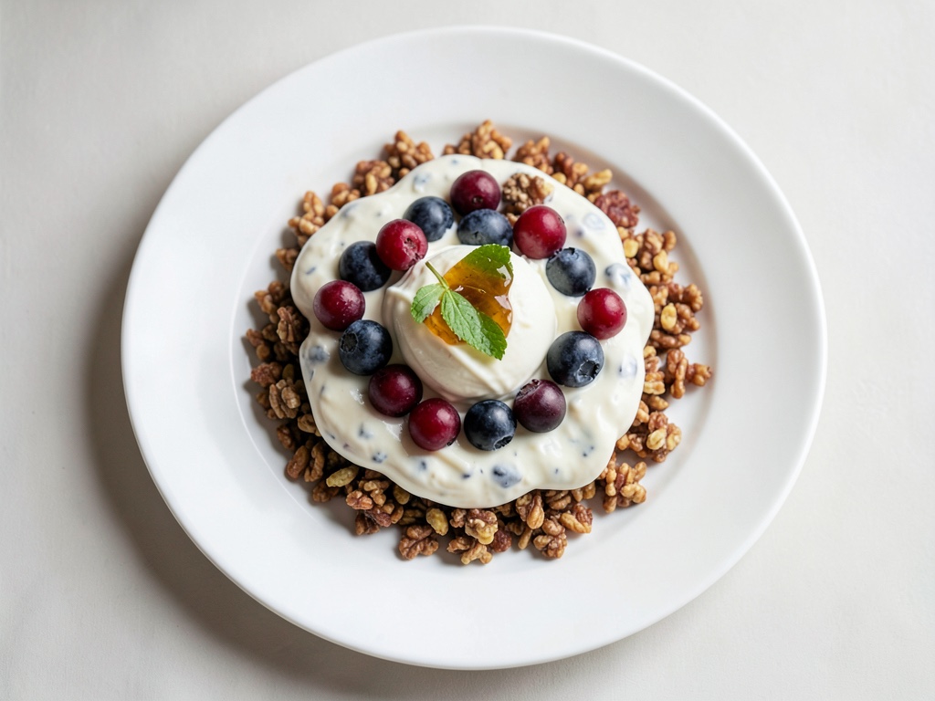 Muesli de frambuesas con requesón y yogur
