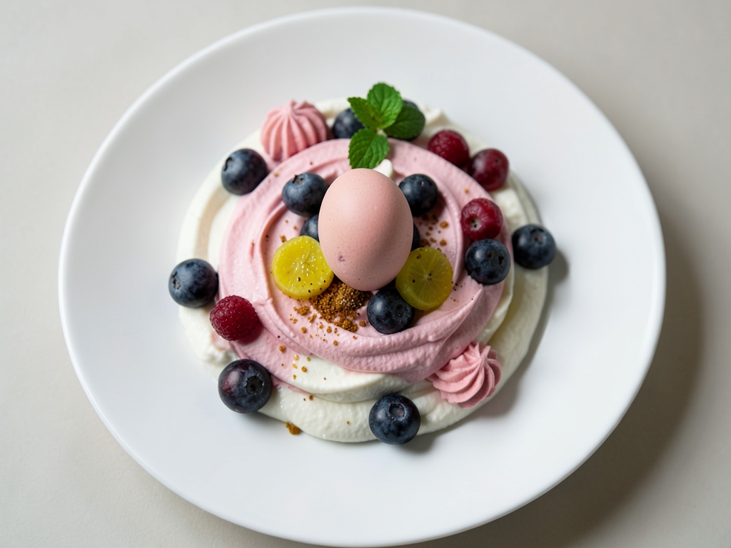 Himbeer-Joghurt-Creme mit rosa Baiser-Knuspern