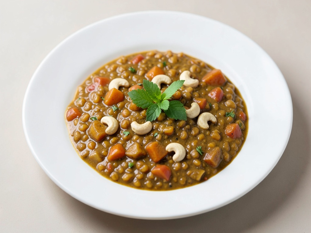 Curry cremoso de calabaza Hokkaido y lentejas con anacardos