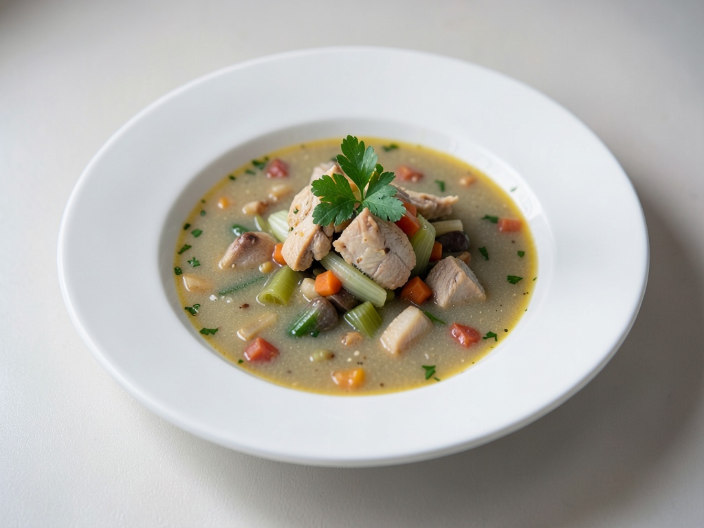 Cómoda sopa de pollo con puerro y verduras de raíz