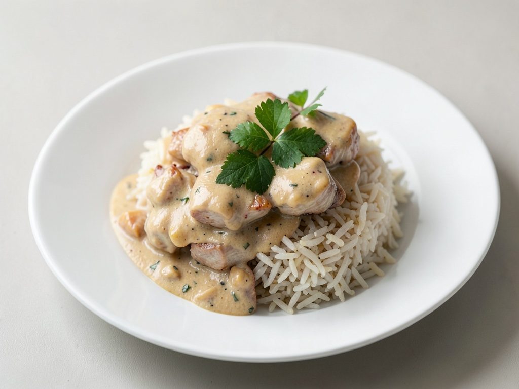 Fricassé di pollo cremoso con riso