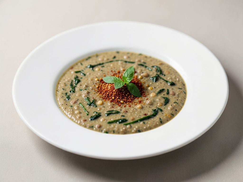 Sopa cremosa de lentejas y espinacas con especias indias