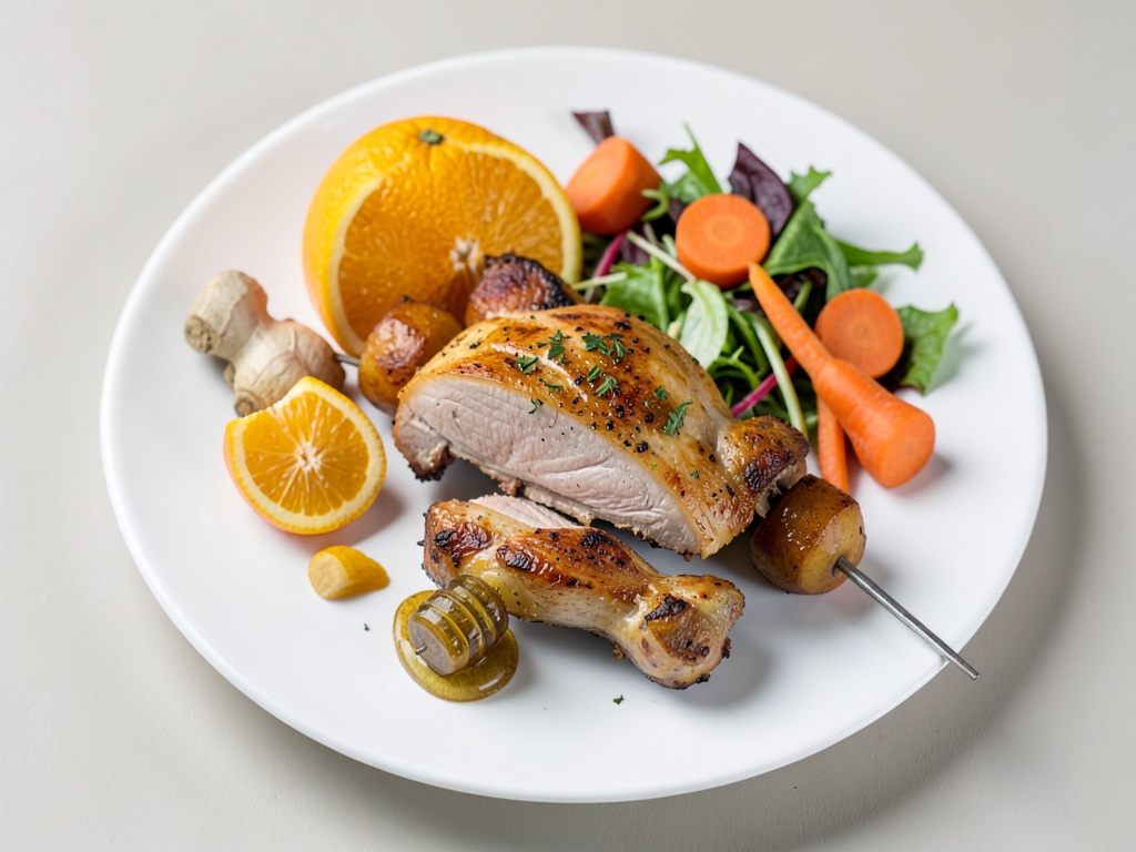 Spiedini di pollo arancia zenzero con insalata di carote
