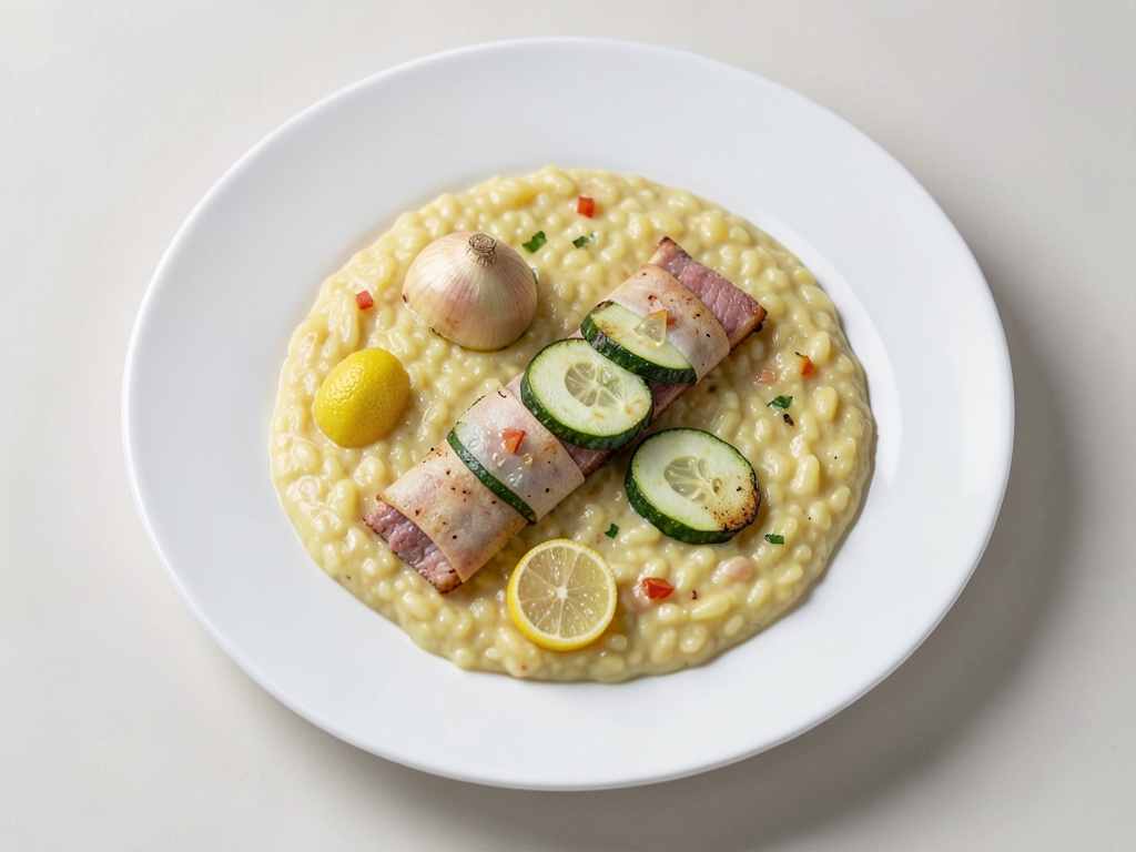 Risotto al limone con involtini di maiale ripieni e zucchine