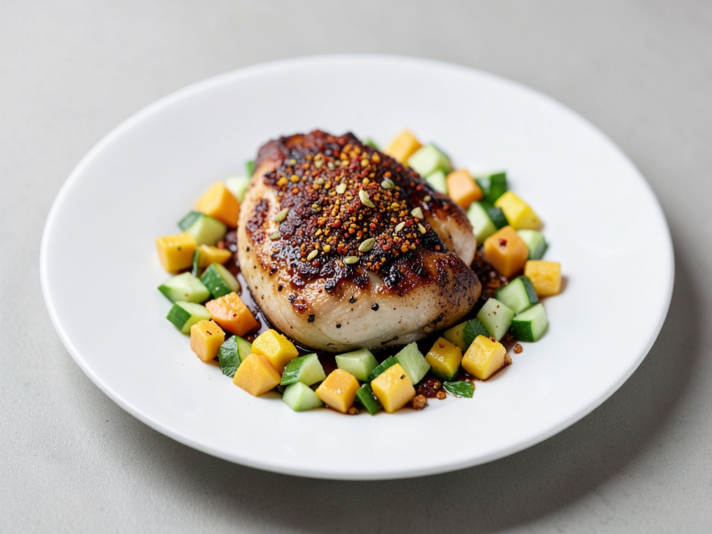Pollo con spezie piccanti e salsa fresca di mango e cetriolo