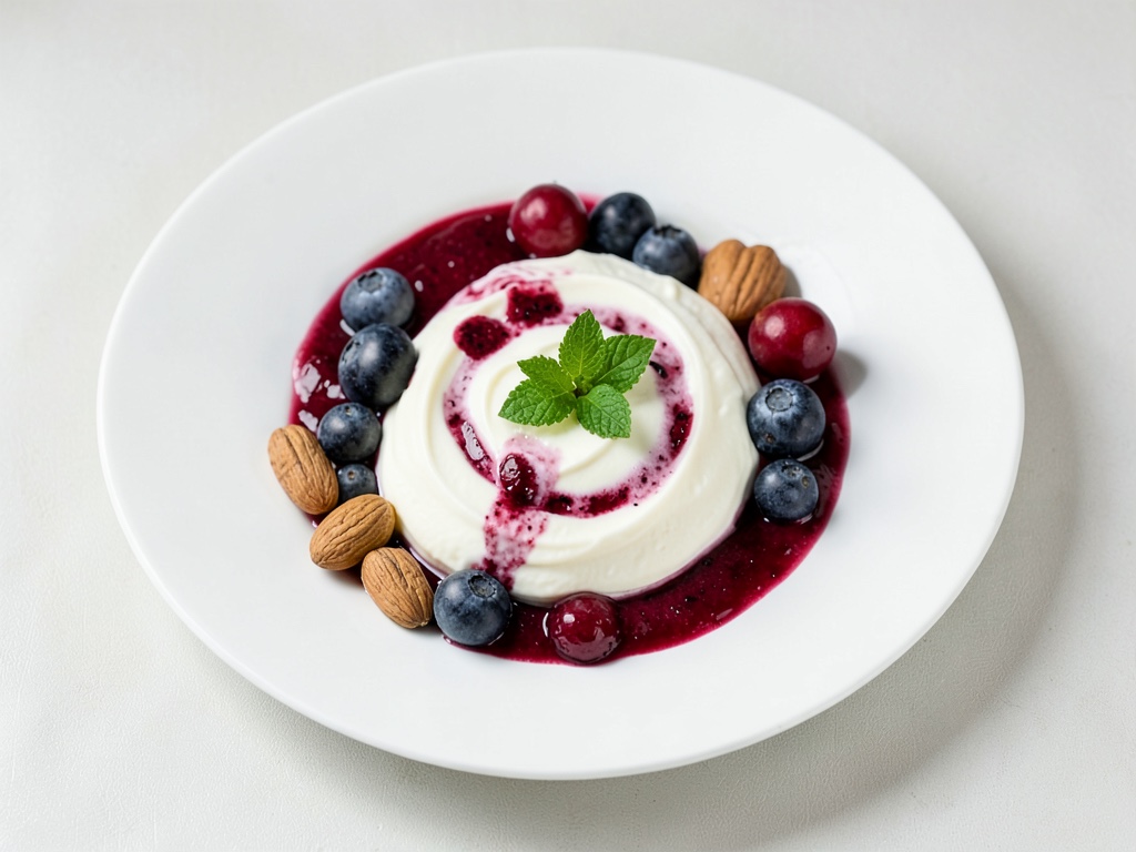 Yogurt con purè di mirtilli e fragole