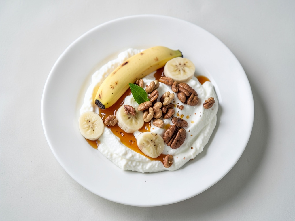 Yogurt con miele, banana e noci