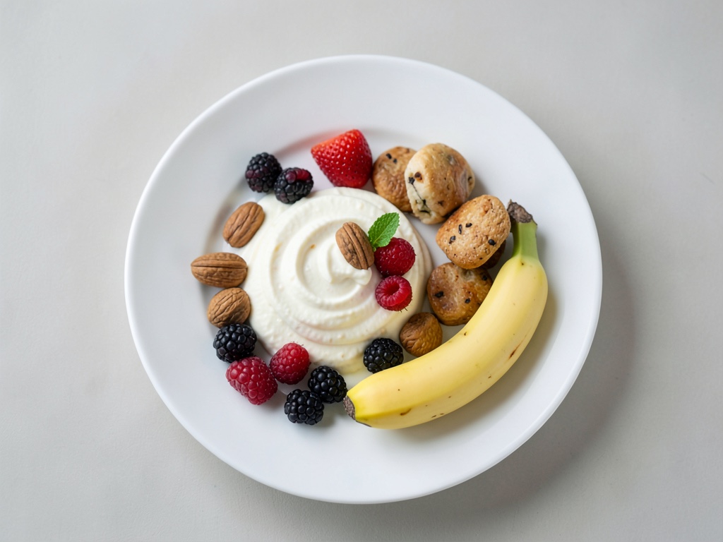 Yogur cremoso de frutos del bosque con crujiente de nueces y cereales