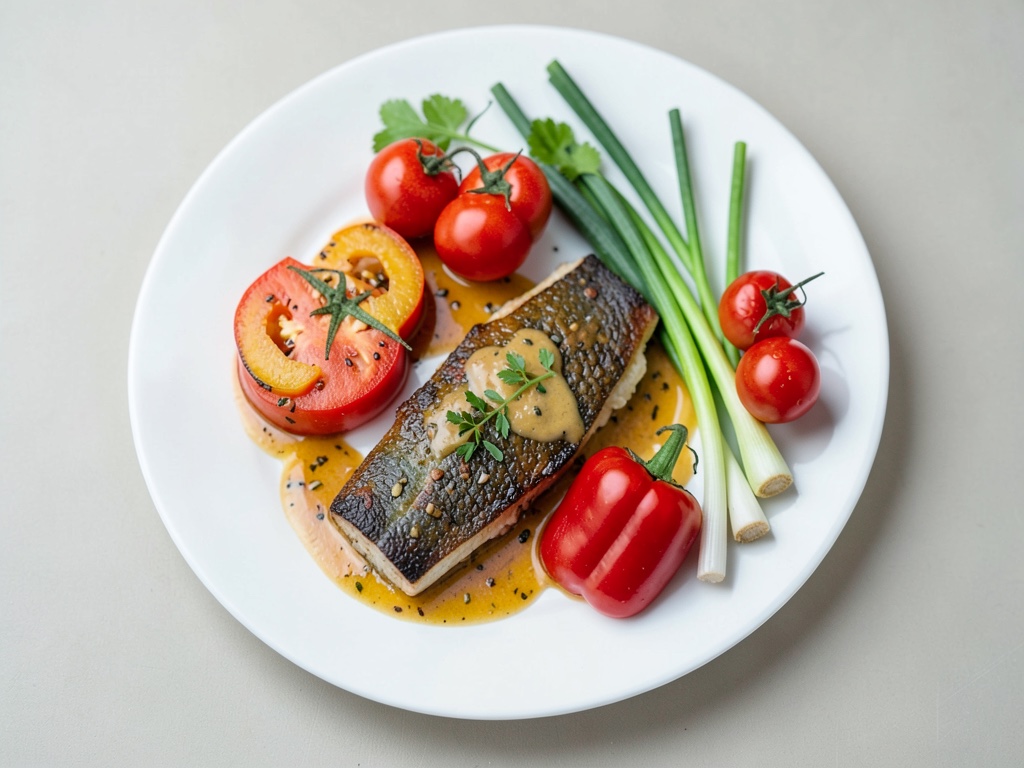 Baccalà con verdure di pomodori e peperoni