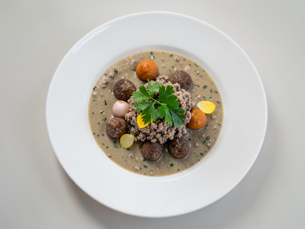 Sopa de puerro y queso con albóndigas