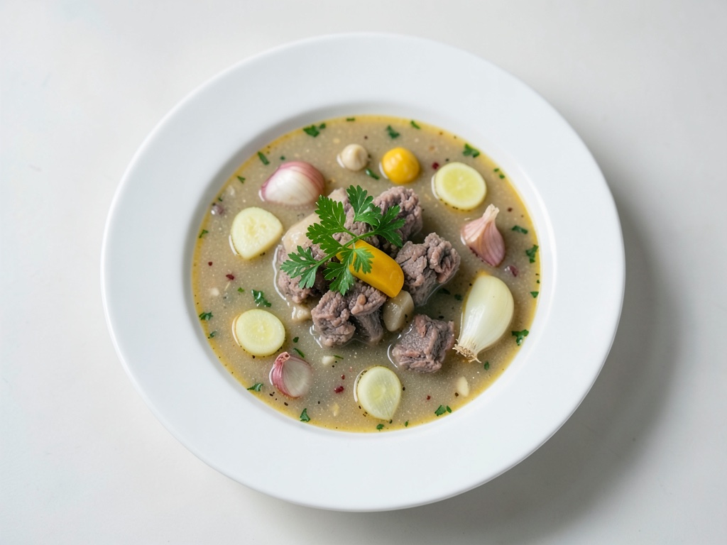 Sopa de queso y puerco con carne picada