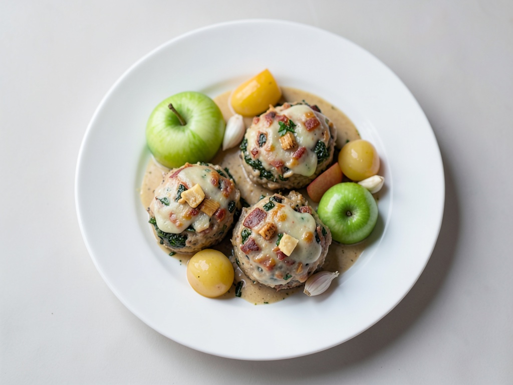 Polpette di formaggio su letto di cavolo e mele