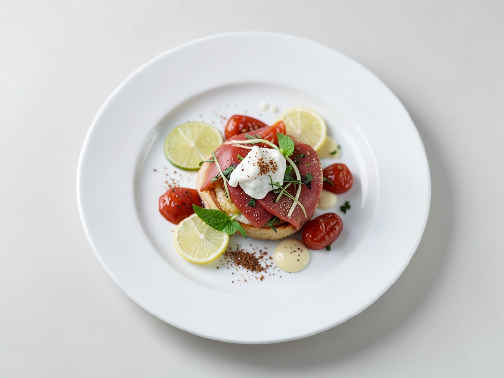 Kaki-Carpaccio mit Eis und Baisertupfen