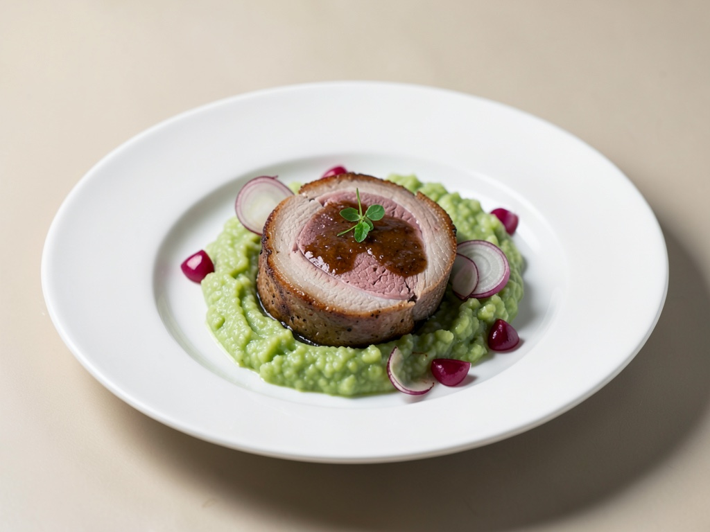 Filetto di vitello con purè di sedano e scalogno al vino rosso