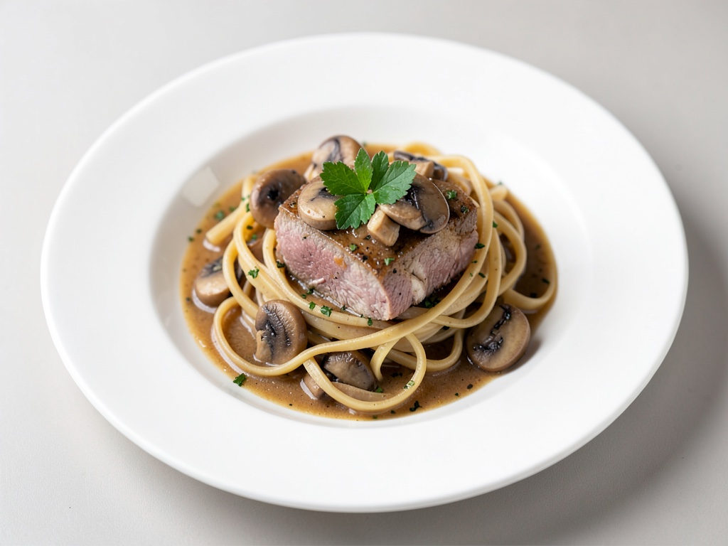 Tendre veau sauté aux champignons et tagliatelles