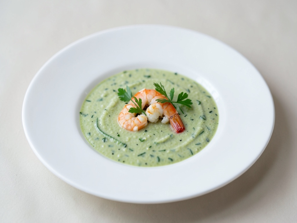 Refrescante sopa fría de pepino con gambas