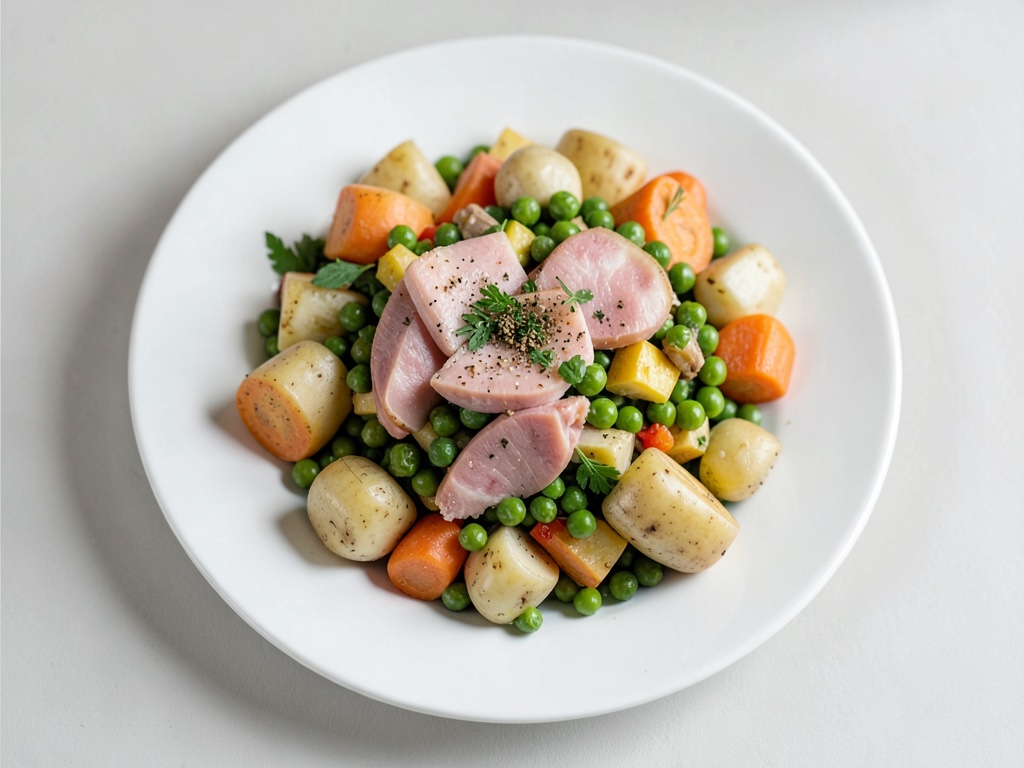 Insalata classica di patate e carote con prosciutto