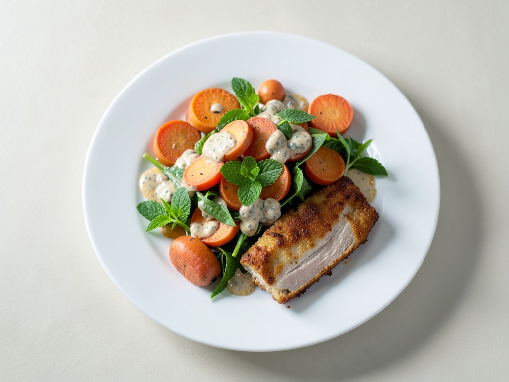Insalata croccante di tacchino e carote con salsa allo yogurt e menta fresca