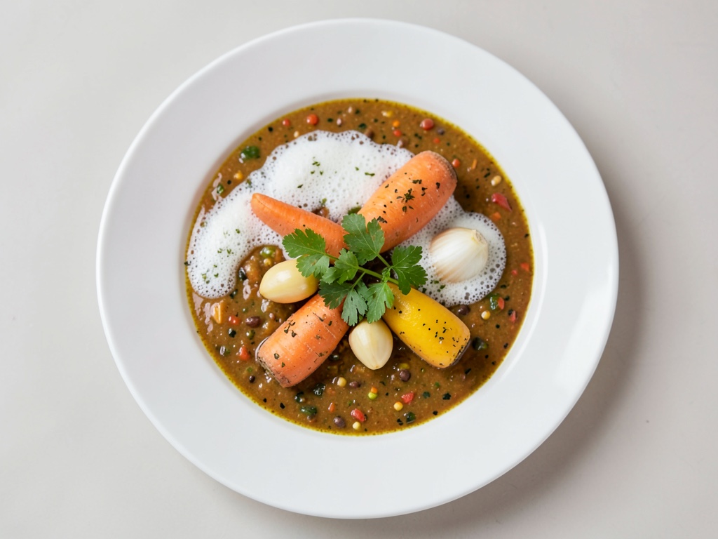 Sopa de zanahorias con espuma de aceite de semillas de calabaza