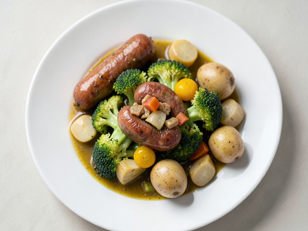 Gulasco di patate con cavolo cappuccio bianco e salsiccia di manzo