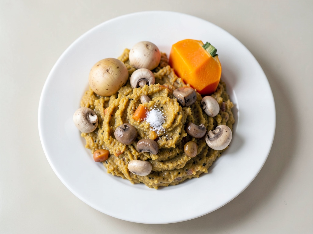 Purè cremoso di patate e zucca con salsa di funghi e panna