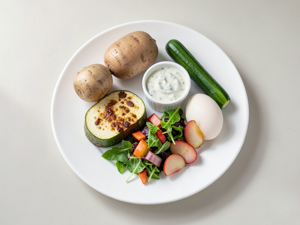 Crocchette croccanti di patate e zucchine con yogurt dip e insalata di pere