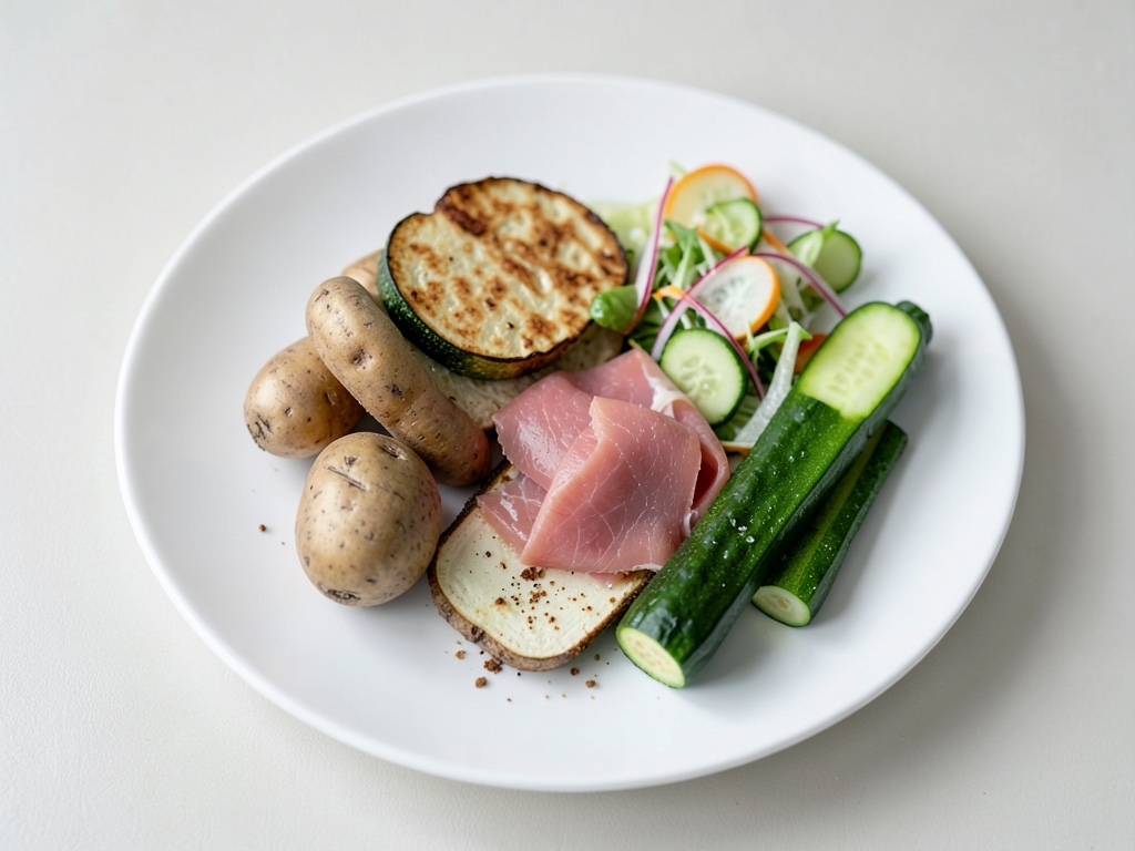 Frittelle di Patate e Zucchine con Salmone Affumicato e Insalata di Cetrioli