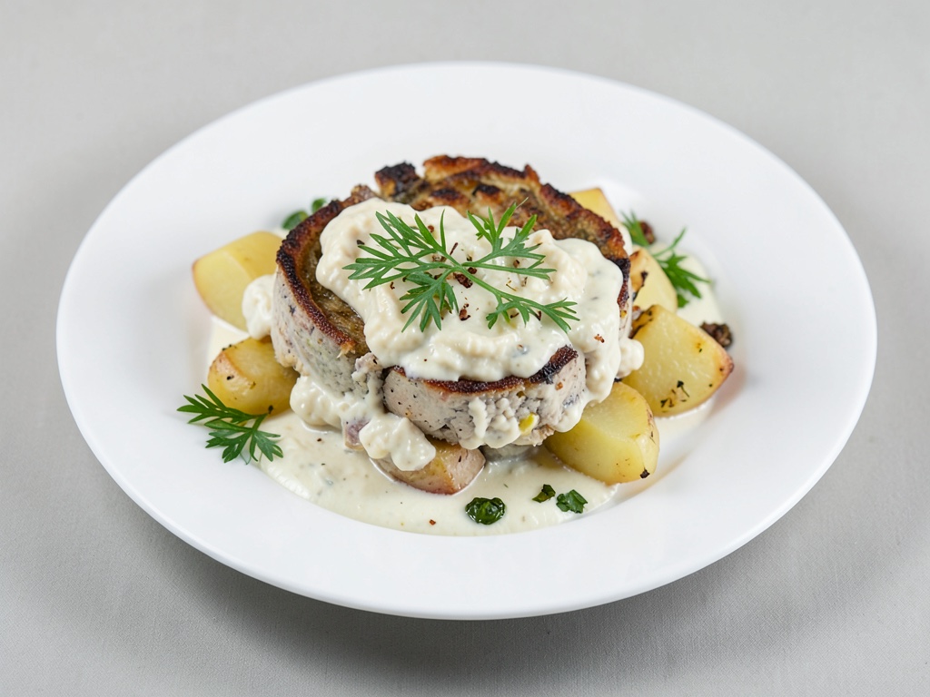 Cremosa gratin di patate con erba di orso e tofu affumicato