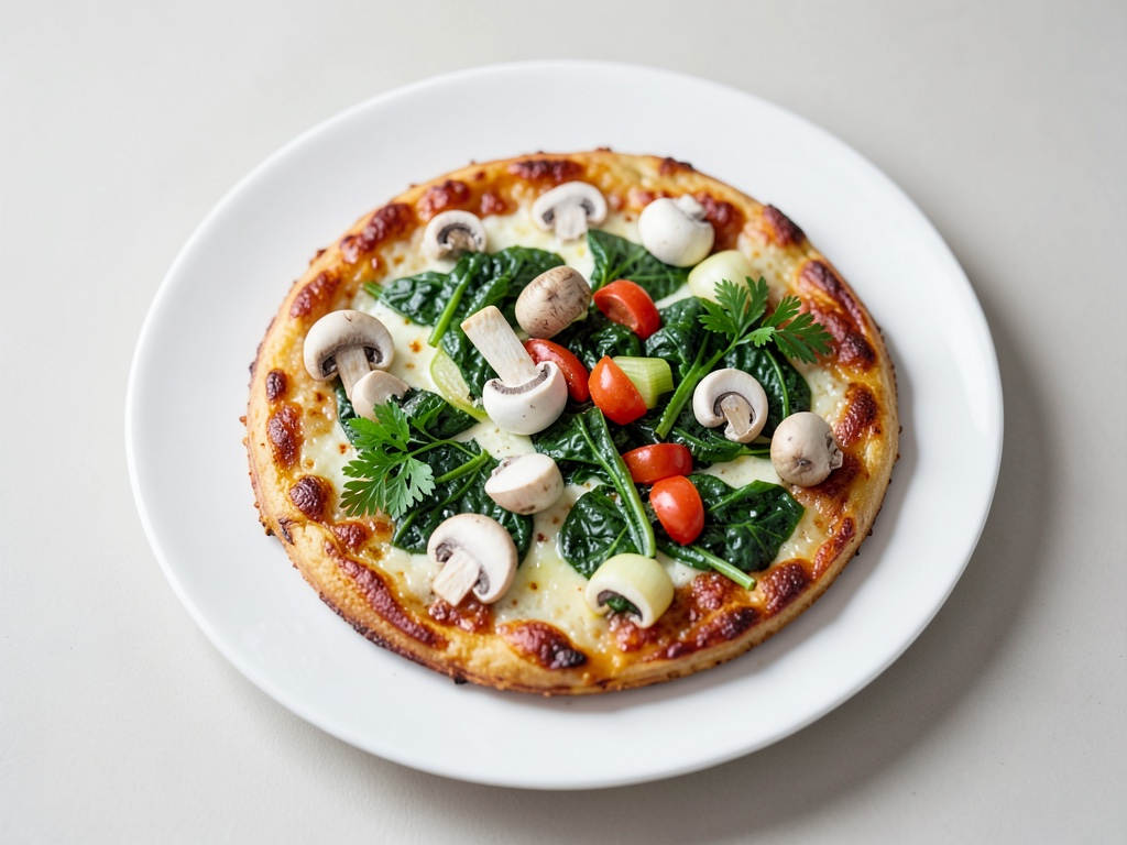 Frittata di patate con funghi, spinaci e insalata di cavolo rapa croccante