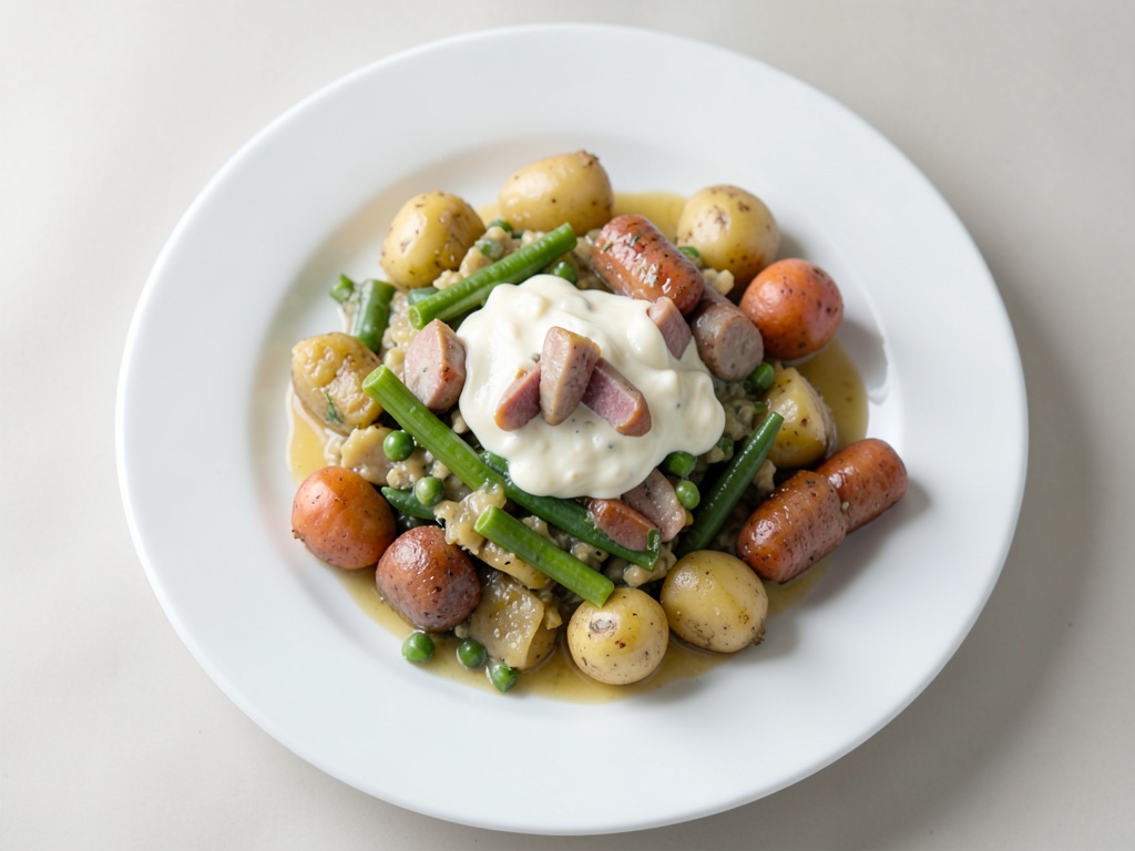 Ragoût de pommes de terre avec saucisses et crème