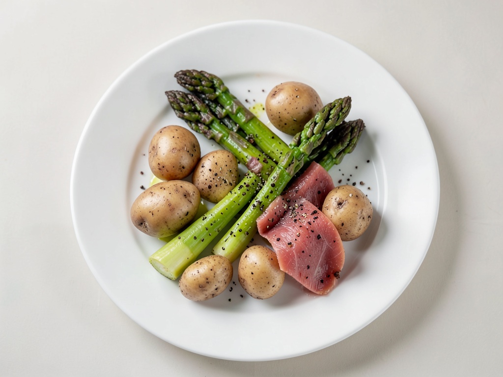 Patate al forno con asparagi e salmone affumicato