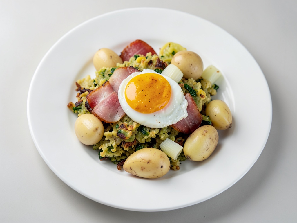 Rösti de patata con jamón cocido y huevo frito