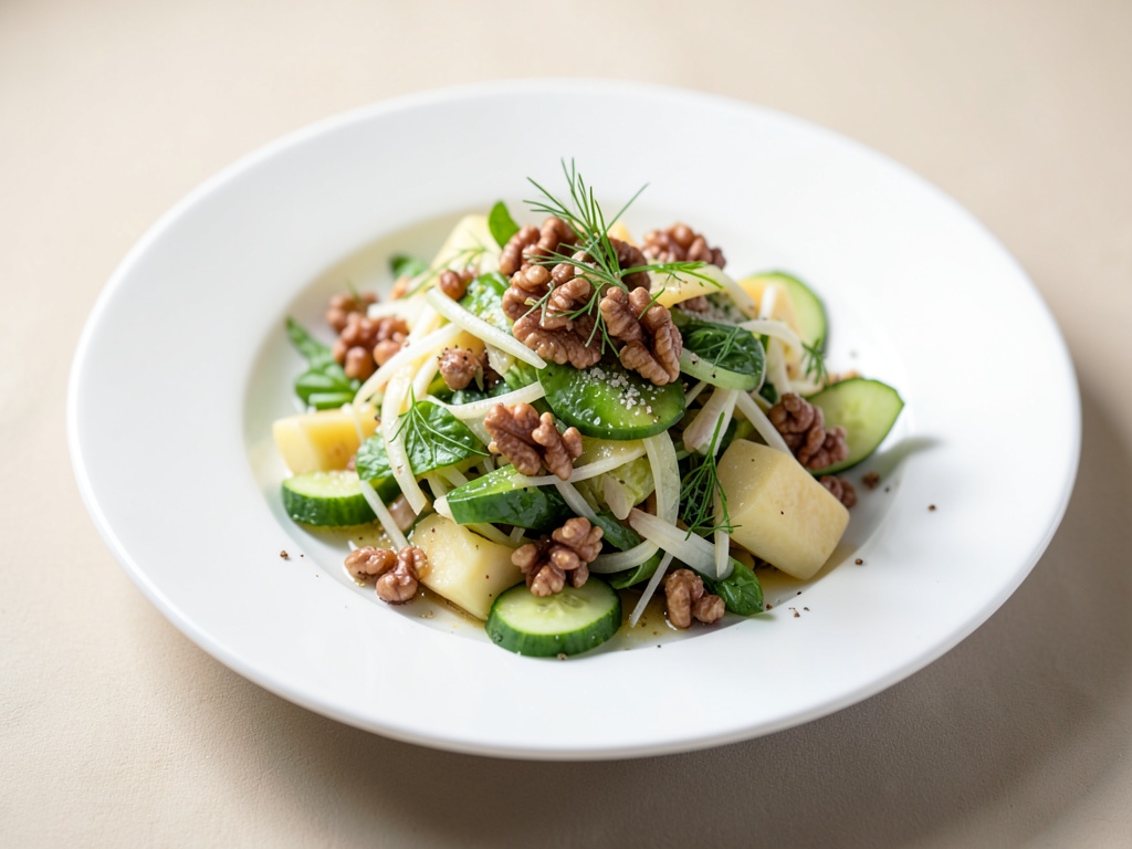 Salade de pommes de terre fraîche au fenouil, noix, concombre et cornichons