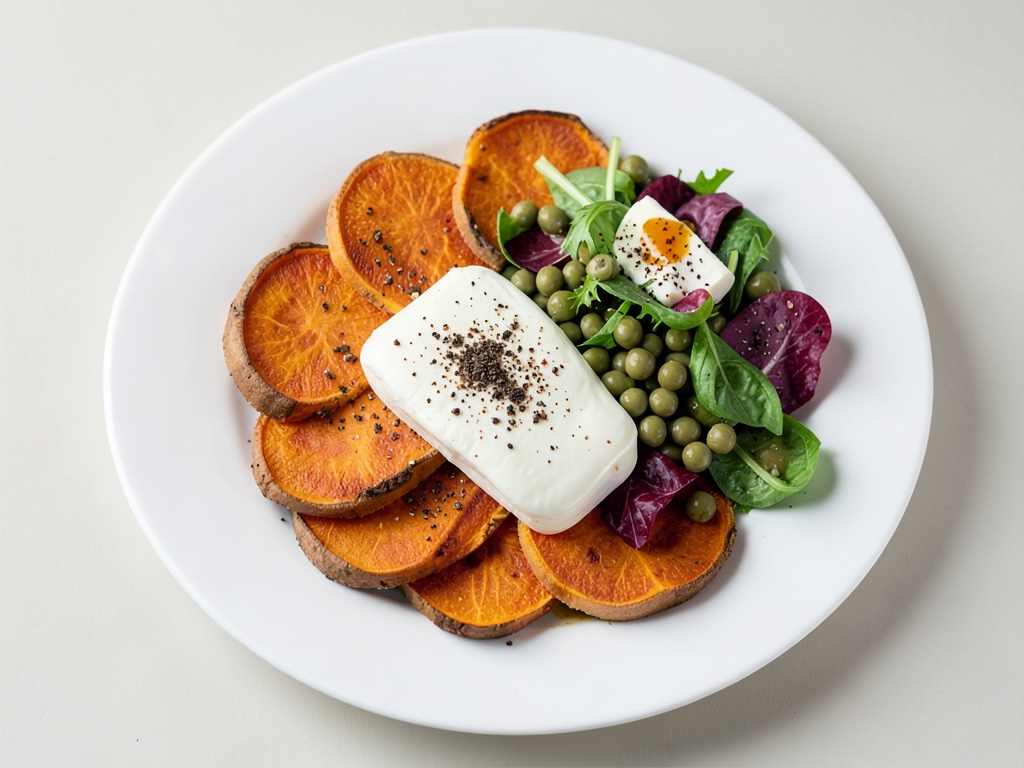 Frittelle di patate dolci con mozzarella e insalata di fagioli