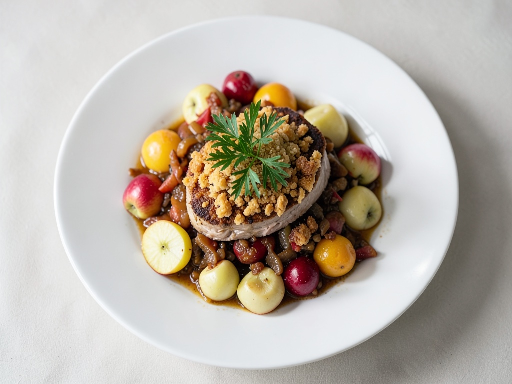 Kasseler con crosta di mela, crauti panna e gnocchi di patate