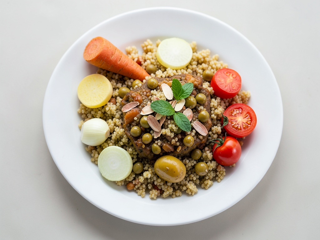 Tajine di ceci con couscous di mandorle, menta e limone