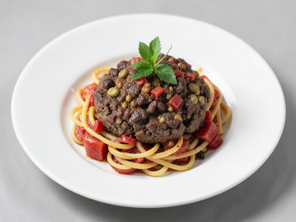 Hamburger di fagioli rossi salati con pasta al sugo di pomodoro