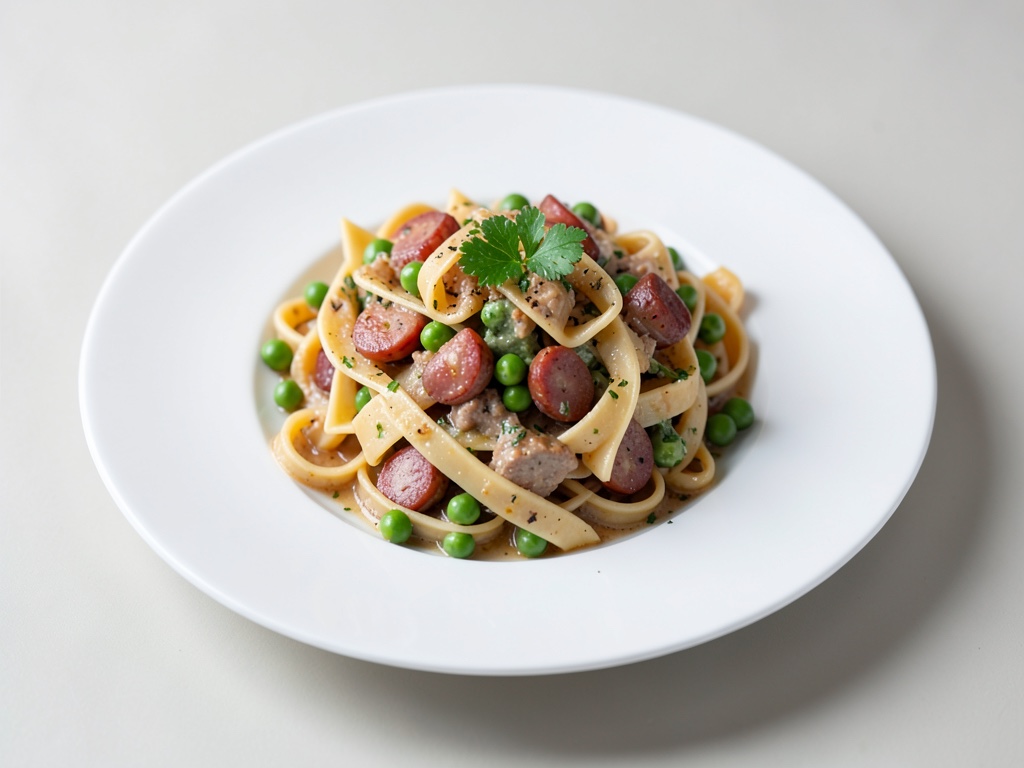 Klassischer Nudelsalat mit Fleischwurst und Erbsen