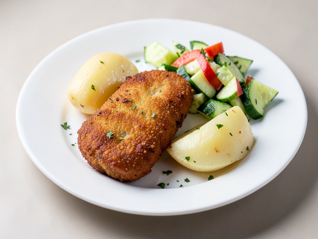 Schnitzel alla viennese con insalata di patate e cetrioli