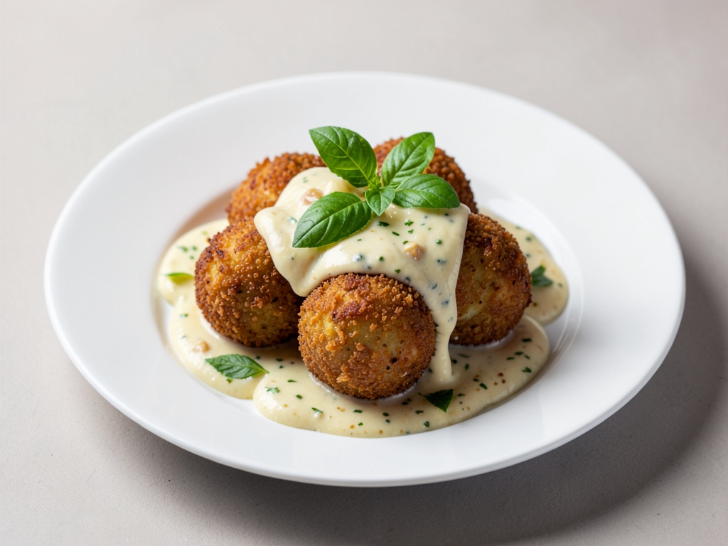 Bombas de queso crujientes con mantequilla de albahaca fresca