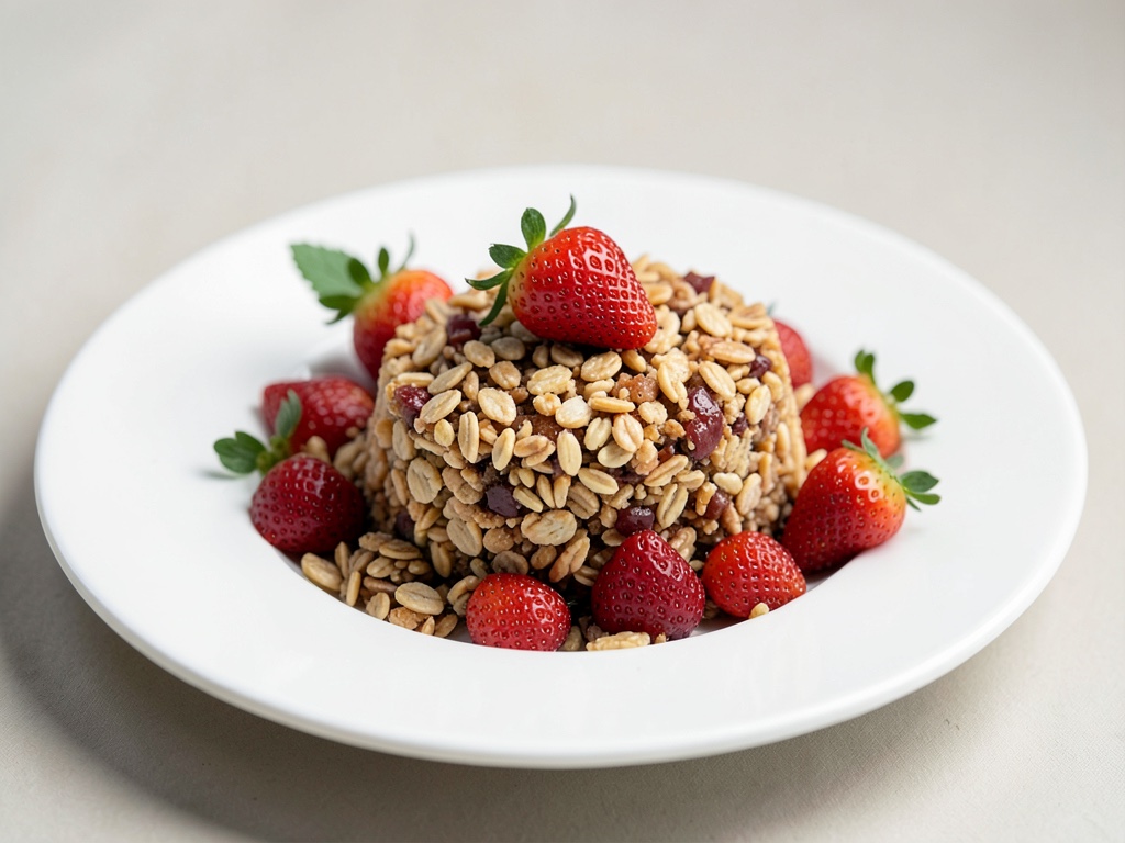 Granola crujiente con fresas frescas