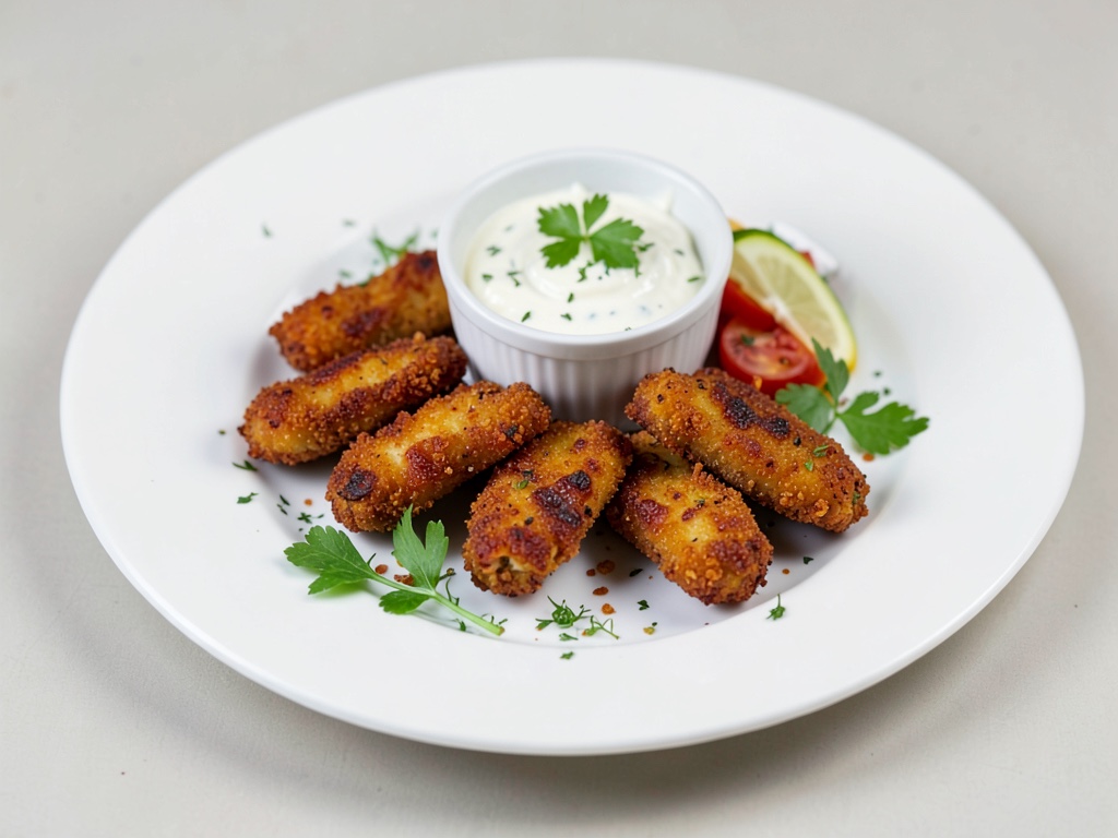 Strisce di pollo croccanti con yogurt dip