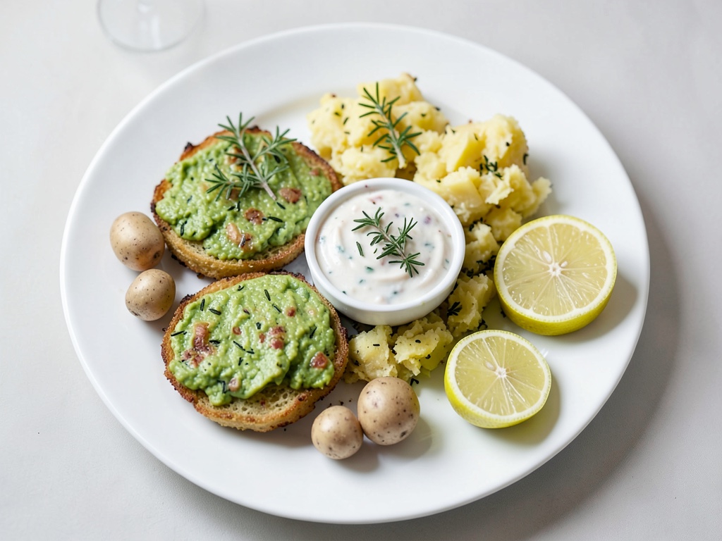 Knusprige Avocado-Sticks mit zerdrückten Kartoffeln und Sweet-Chili-Dip